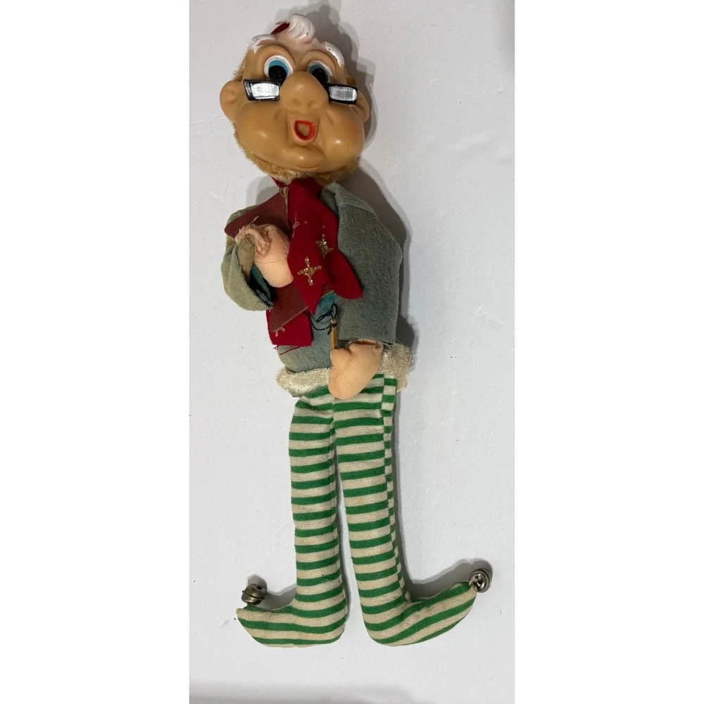 Vintage Mid Century Christmas Elf Shelf Sitter Vinyl Face Japan Jingle Bells 11